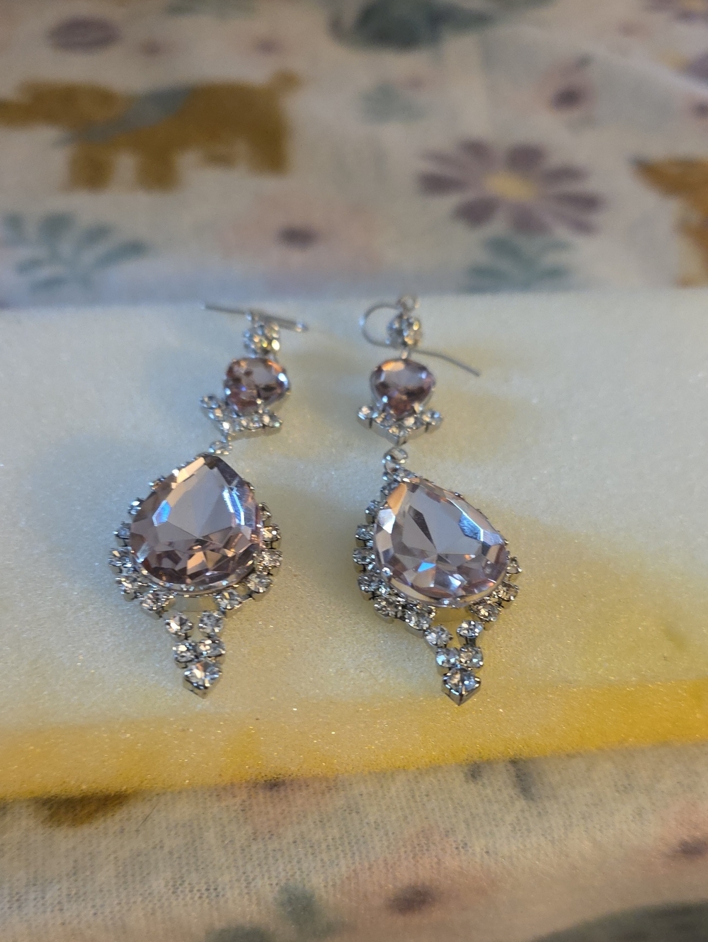 Elegant Pinkish Teardrop Crystal Drop Earrings